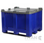 Solid Plastic Box Pallet 3 Skids - 610Litre Blue