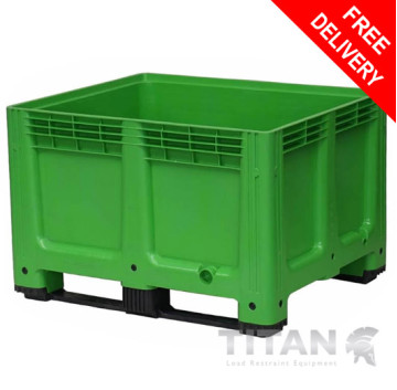 Plastic Box Pallet with 2 Forklift Skids – 610 Litre Capacity Green