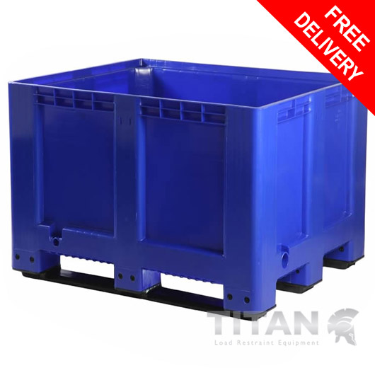 Solid Plastic Box Pallet 3 Skids - 610Litre Blue