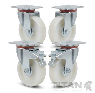 Nylon Castors Set of 4 with Two Total Stop Brakes Factory Fitted 125mm