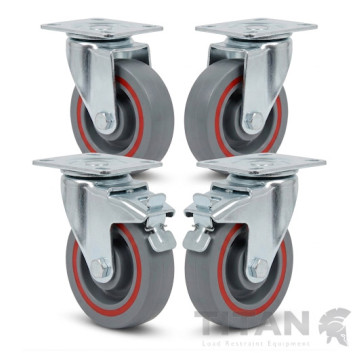 Sandwich Castors Set of 4 with Two Total Stop Brakes Factory Fitted