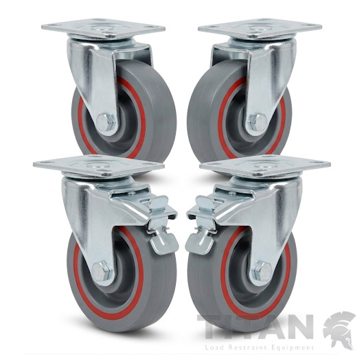 Sandwich Castors Set of 4 with Two Total Stop Brakes Factory Fitted
