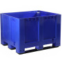 Solid Plastic Box Pallet 3 Skids - 610Litre Blue
