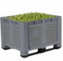 Vented Plastic Box Pallet with 2 Forklift Skids – 660Litre Capacity Grey