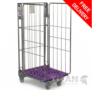 3 Sided Purple Plastic Base Roll Container Nestable 600kg Capacity