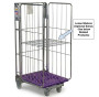 3 Sided Purple Plastic Base Roll Container Nestable 600kg Capacity