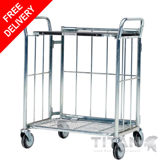 Foldable Stock Trolley 500kg Capacity with Shelf & Rod Infill Base