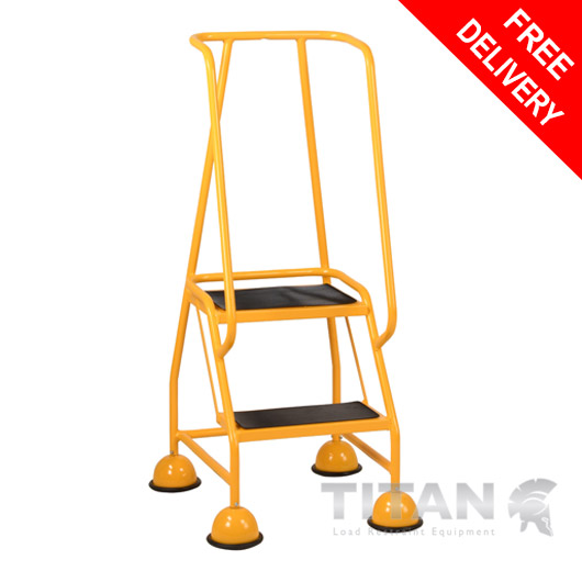 Mobile Safety Steps with Handrail and Platform Guard 2 Tread