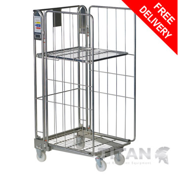 3 Sided Roll Pallet Nestable with Single Shelf 