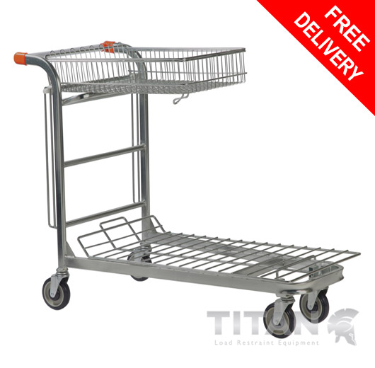 Nestable Stock Trolley with Folding Basket 500kg Capacity 